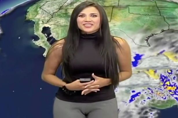 Susana Almeida, que trabalha como “garota do tempo” em uma emissora de TV mexicana, vem chamando atenção dos internautas por causa de um detalhe em suas roupas. Foto: mirror